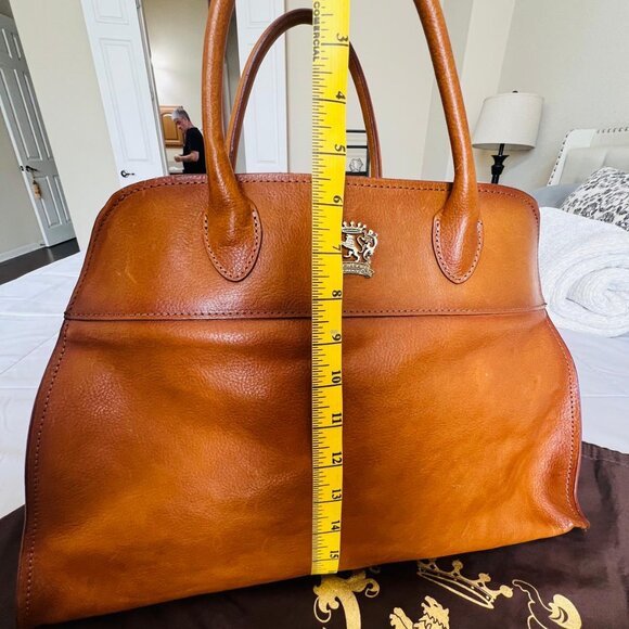 PRATESI Made in Italy Leather Satchel 💼 Elegant Gold Hardware, Adjustable Strap - Picture 5 of 16